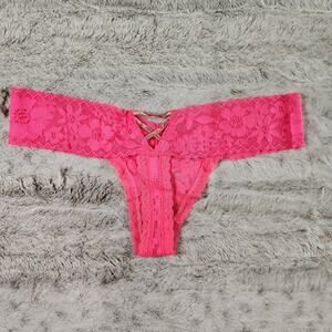 Victoria's Secret Hot Pink and Gold Lace Thong Panty - Small
